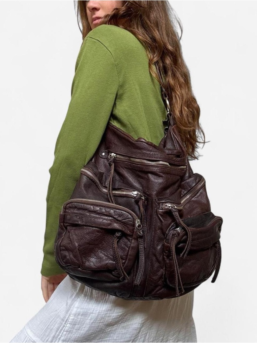 Tano brown leather slouchy oversized hobo bag